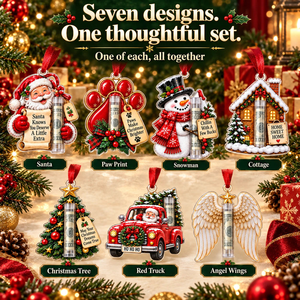 Christmas Cash Gift Ornaments — 7-Piece Set
