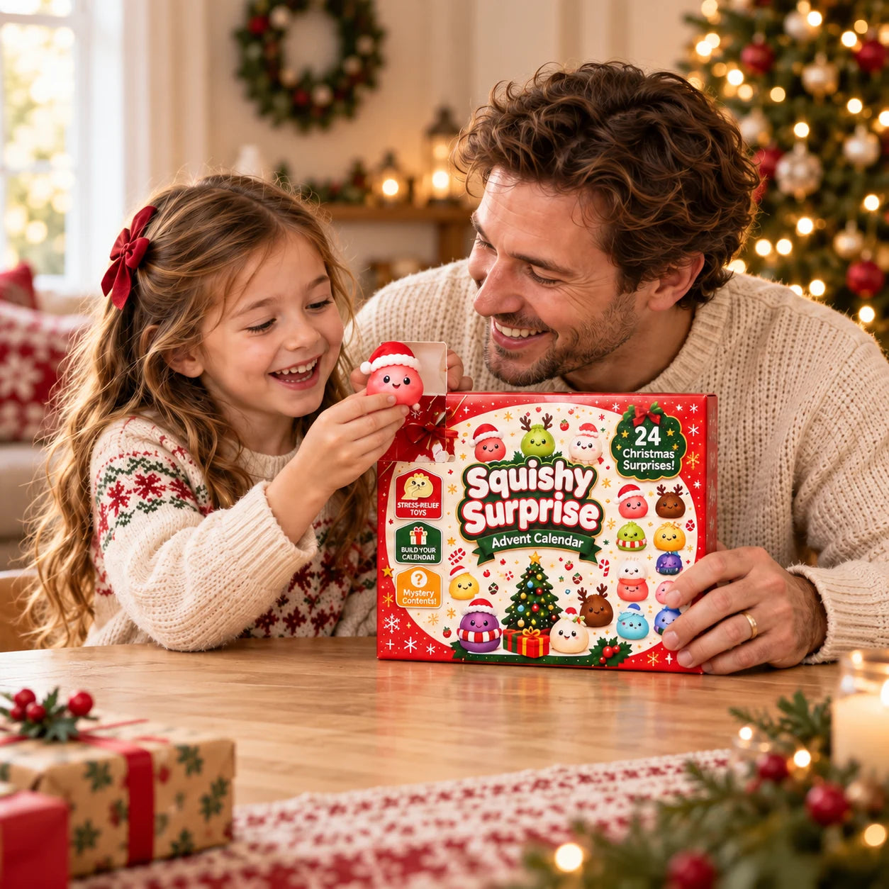 Father and daughter opening an advent calendar together
